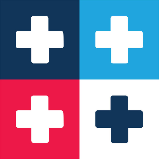 Toevoeging Markeer blauw en rood vier kleuren minimale pictogram set - Vector, afbeelding