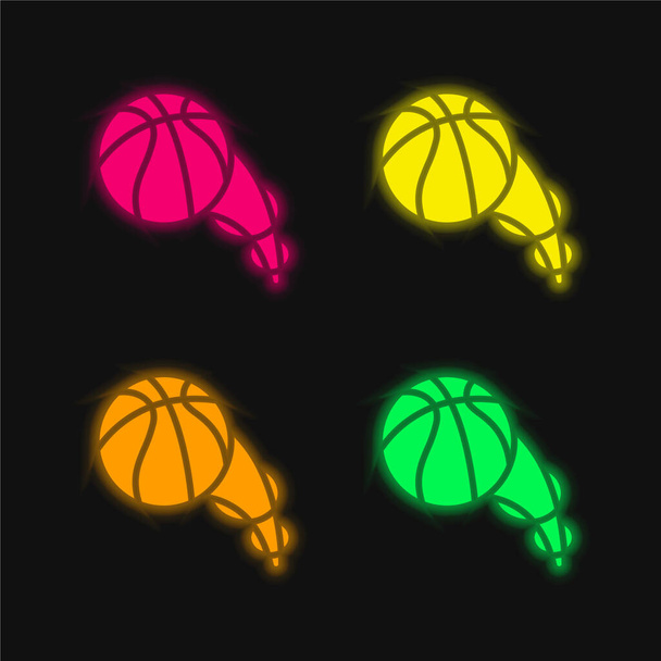 Pallacanestro quattro colori incandescente icona al neon vettore - Vettoriali, immagini