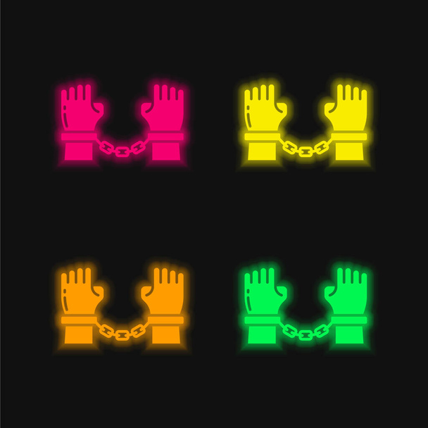 Arrest four color glowing neon vector icon - Vector, Image
