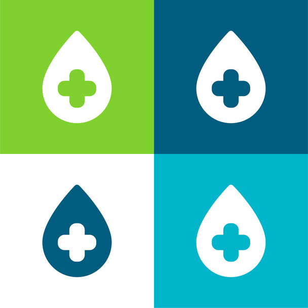 Banco de Sangue Flat quatro cores conjunto de ícones mínimos - Vetor, Imagem