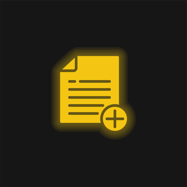 Προσθήκη εικονιδίου νέον που λάμπει κίτρινο αρχείου - Διάνυσμα, εικόνα