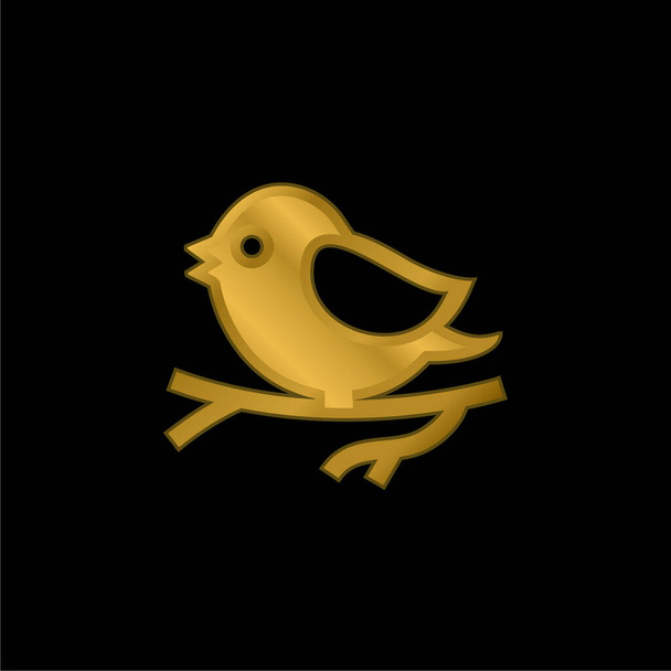 Bird On Branch gold plated metalic icon or logo vector - Vector, Image