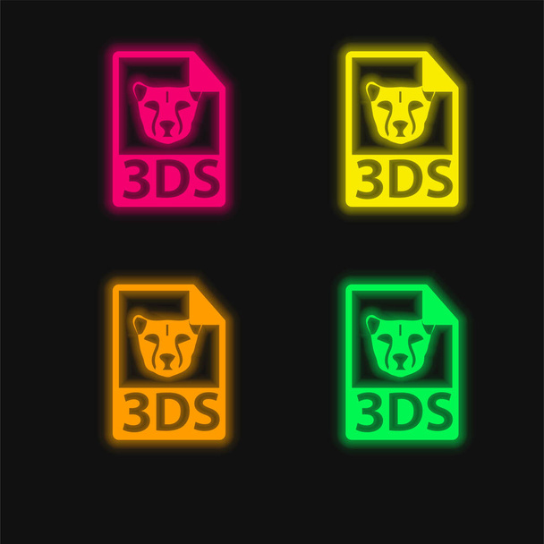 3ds File Format Symbol four color glowing neon vector icon - Vector, Image