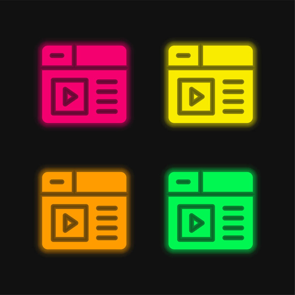 Parlayan dört renk neon vektör simgesini blogla - Vektör, Görsel
