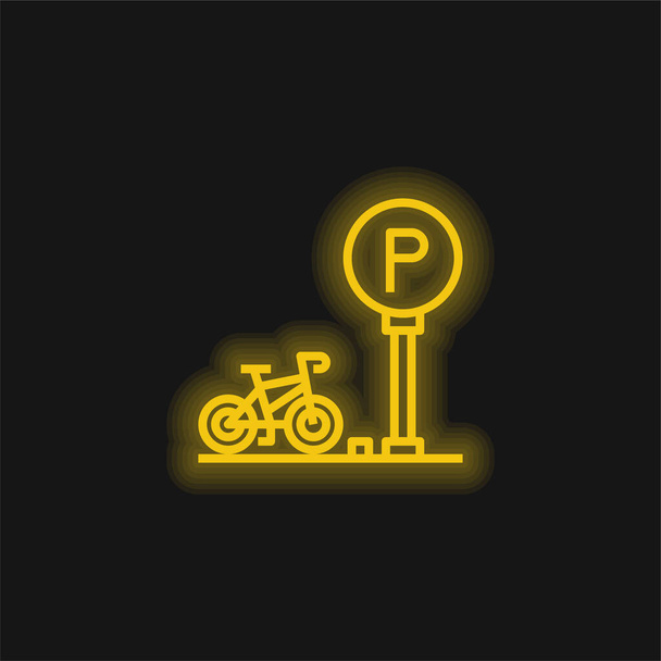 Bicicleta Estacionamento amarelo brilhante ícone de néon - Vetor, Imagem