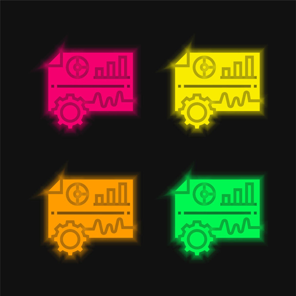 Analyse quatre couleurs rougeoyantes icône vectorielle néon - Vecteur, image