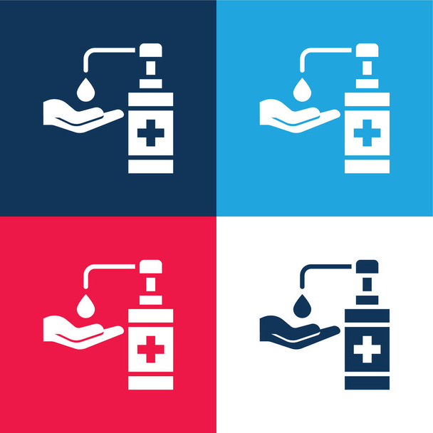 Antibakteriální gel modrá a červená čtyři barvy minimální ikona nastavena - Vektor, obrázek
