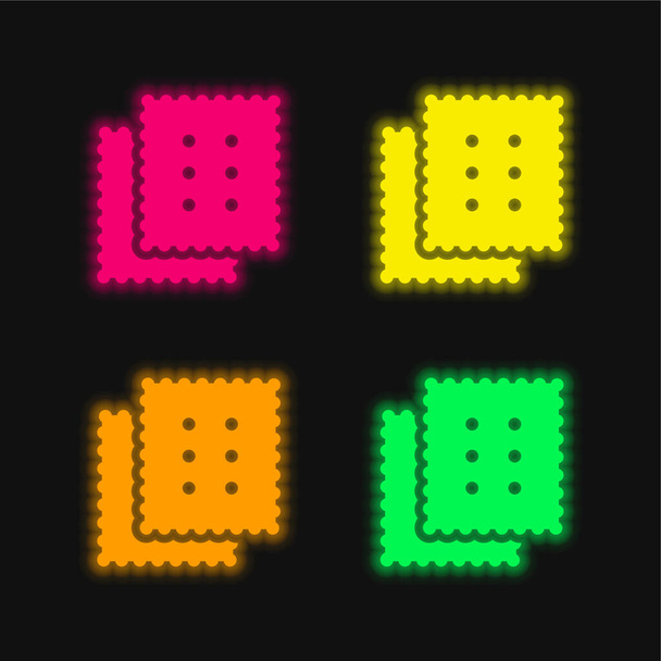 Печенье четырехцветный светящийся неоновый вектор значок - Вектор,изображение