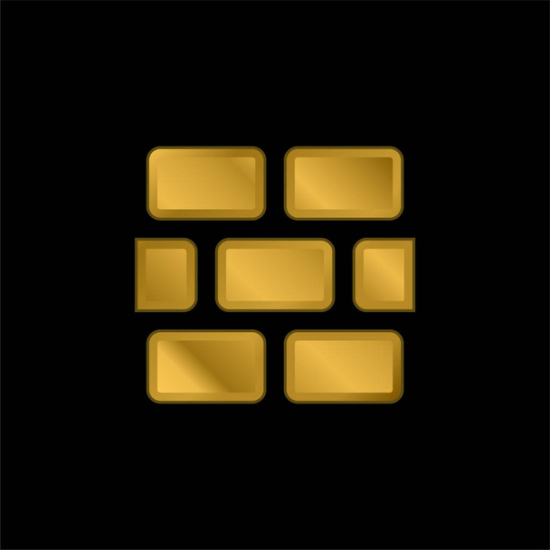Brickwall banhado a ouro ícone metálico ou vetor logotipo - Vetor, Imagem