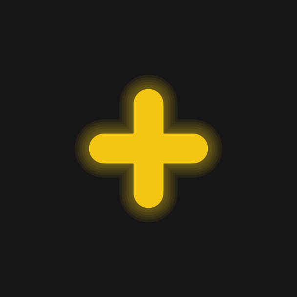 Signo de adición amarillo brillante icono de neón - Vector, imagen