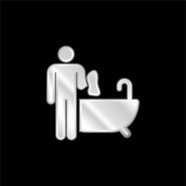 Bathtub Cleaning silver plated metallic icon - Vector, Image