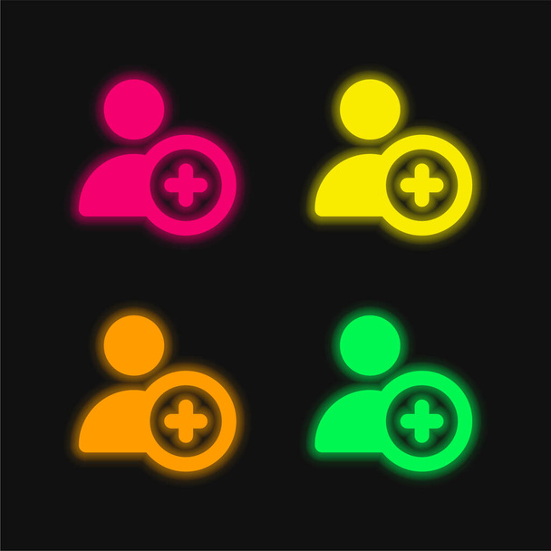 Gebruiker toevoegen vier kleuren gloeiende neon vector pictogram - Vector, afbeelding
