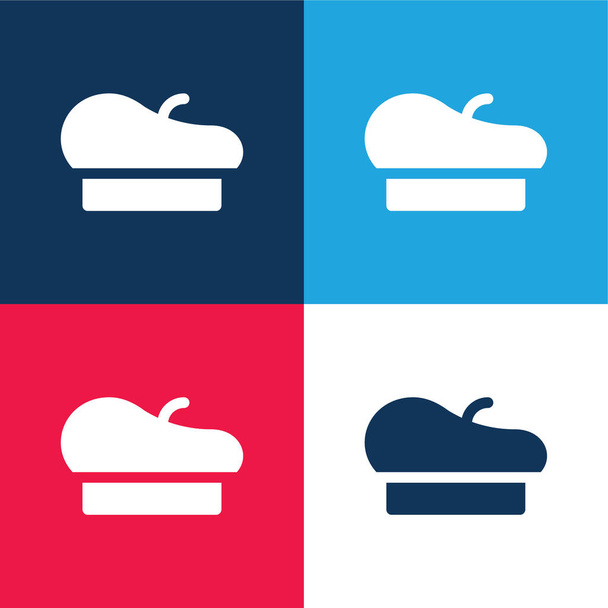 Beret blue and red four color minimal icon set - Vector, Image