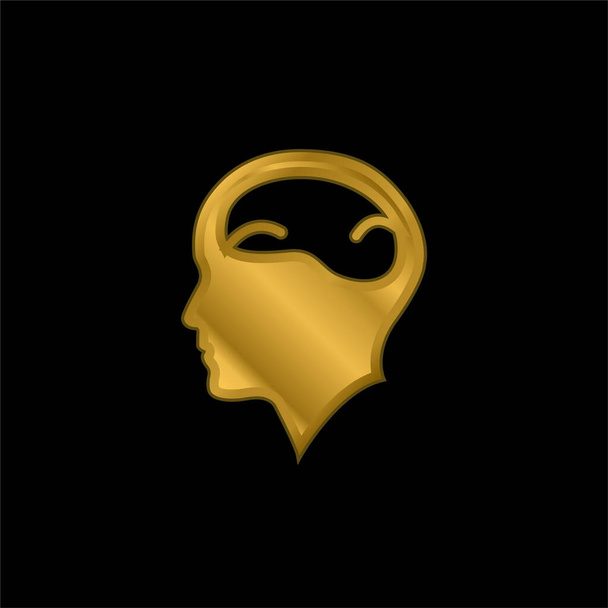 Łysy człowiek głowa z mózgiem pozłacane metaliczne ikona lub wektor logo - Wektor, obraz
