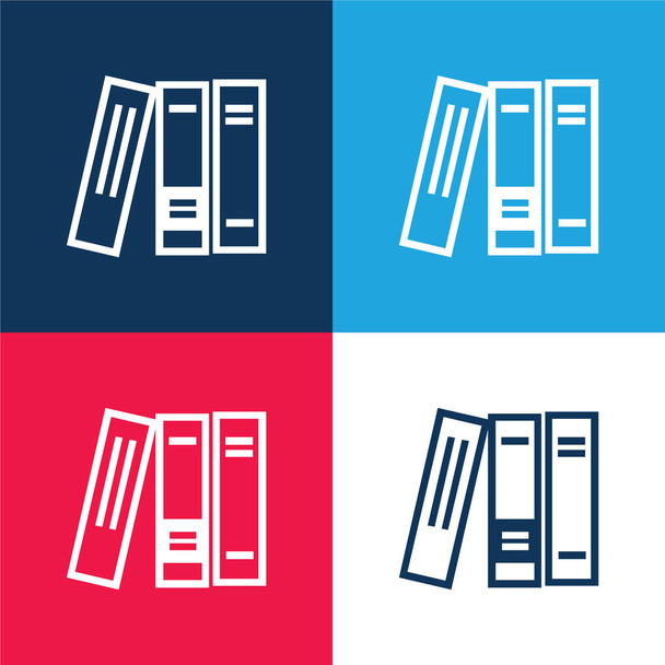 Libros para el estudio azul y rojo conjunto de iconos mínimo de cuatro colores - Vector, Imagen