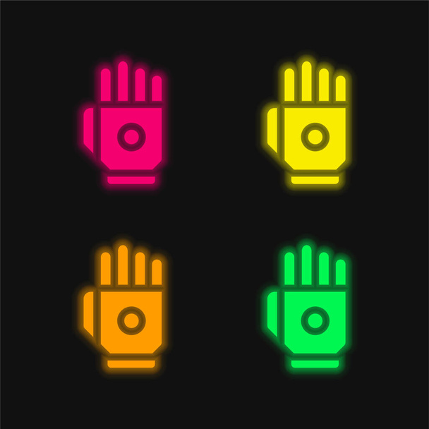 Bionic Hand four color glowing neon vector icon - Vector, Image