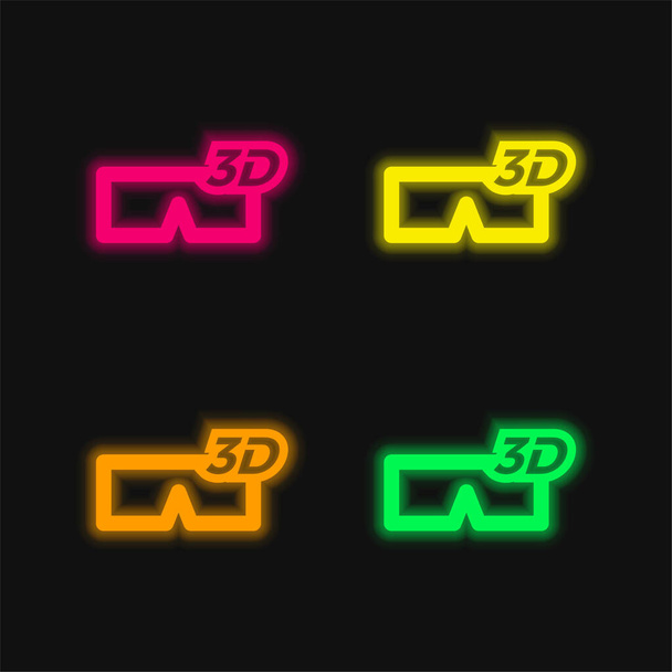 3D γυάλινο σύμβολο τέσσερις χρώμα λαμπερό νέον διάνυσμα εικονίδιο - Διάνυσμα, εικόνα