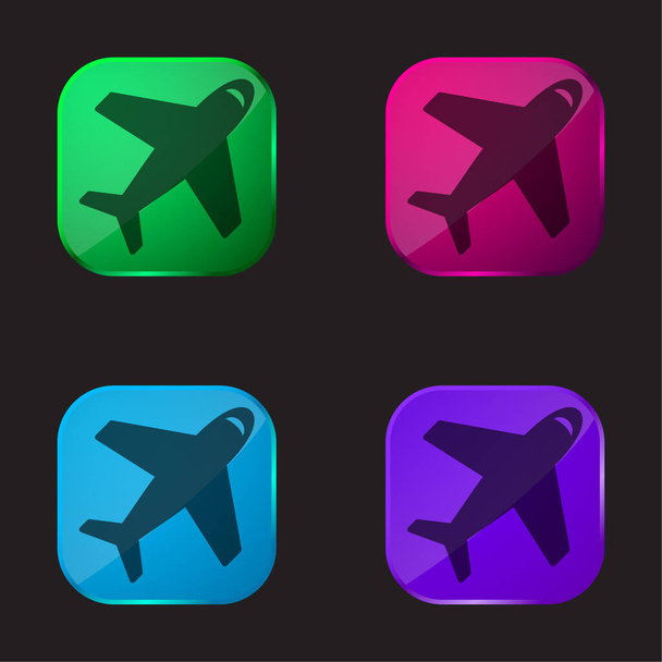 Avion De Top View icône bouton en verre quatre couleurs - Vecteur, image