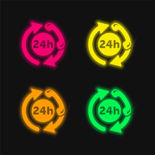 24 Hours Phone Assistance Service four color glowing neon vector icon - Vector, Image