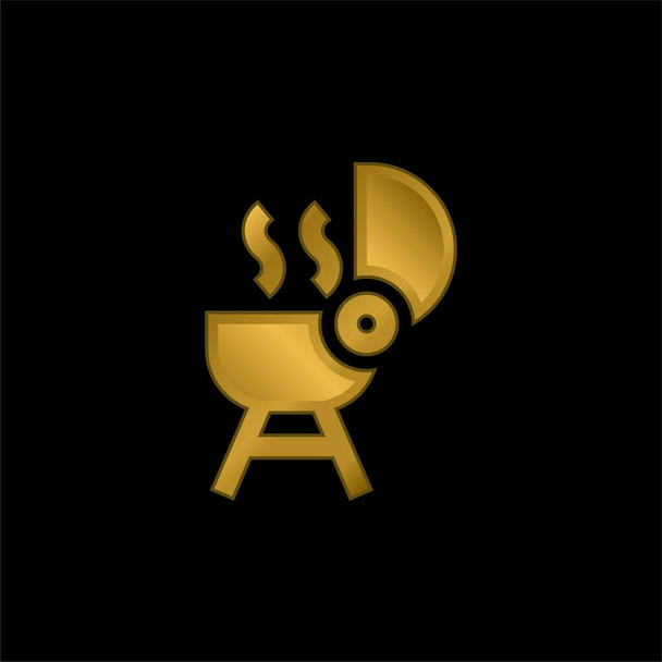 Bbq chapado en oro icono metálico o logo vector - Vector, Imagen