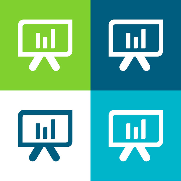 Lavagna con grafico a barre Set di icone minime a quattro colori - Vettoriali, immagini