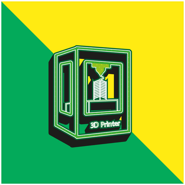 3d Printer Зеленый и желтый современный 3d векторный логотип - Вектор,изображение