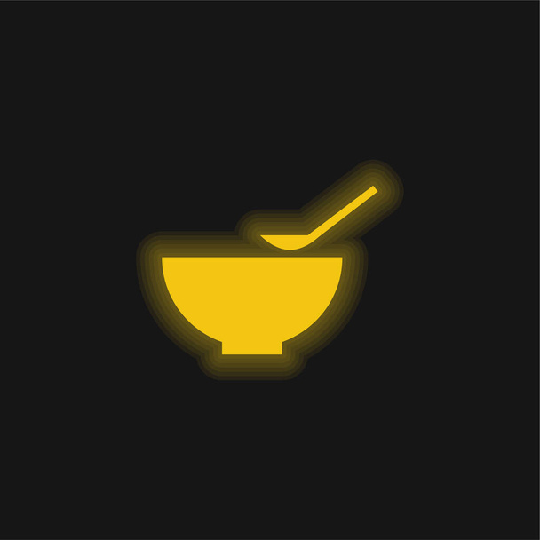 Bol Et Cuillère jaune brillant icône néon - Vecteur, image