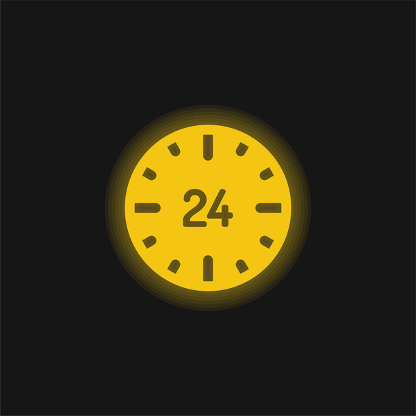 24 tuntia keltainen hehkuva neon kuvake - Vektori, kuva