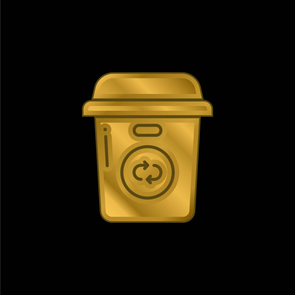 Papelera chapado en oro icono metálico o logo vector - Vector, imagen