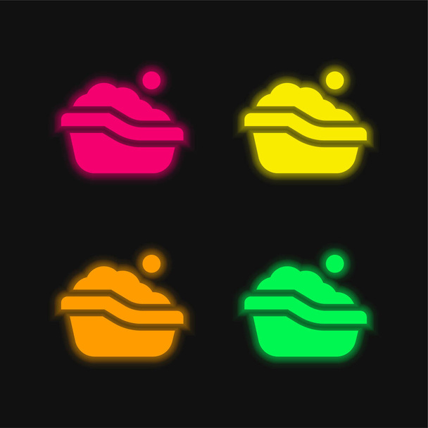 Baba fürdő Tub négy színű izzó neon vektor ikon - Vektor, kép