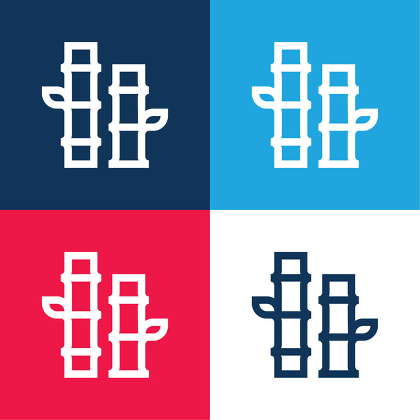 Bambus blau und rot vier Farben minimales Symbol-Set - Vektor, Bild