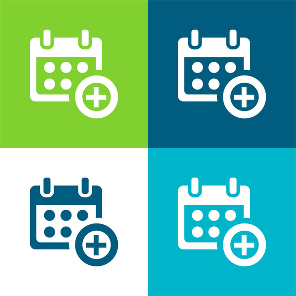 Añadir símbolo de calendario para eventos Plano de cuatro colores mínimo icono conjunto - Vector, imagen