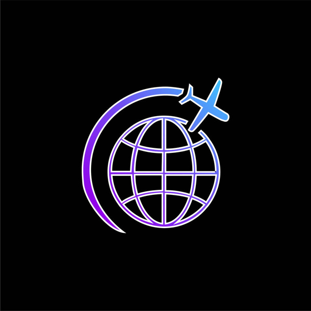 Airplane Flight In Circle Around Earth blue gradient vector icon - Vector, Image