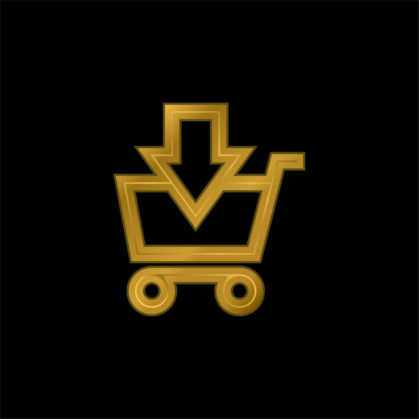 Додавання до кошика Електронна комерційна кнопка зі стрілочкою вниз Золота металева іконка або вектор логотипу
 - Вектор, зображення