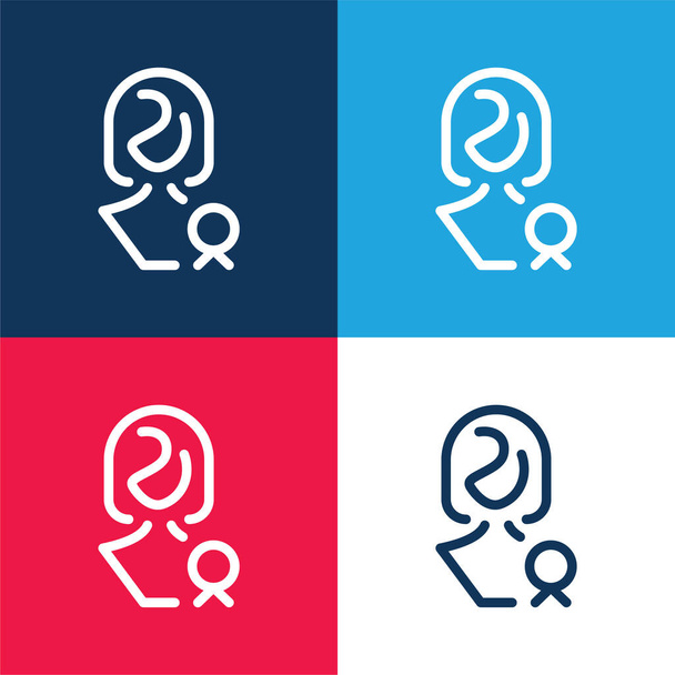Awarded Lady blue and red four color minimal icon set - Vector, Image