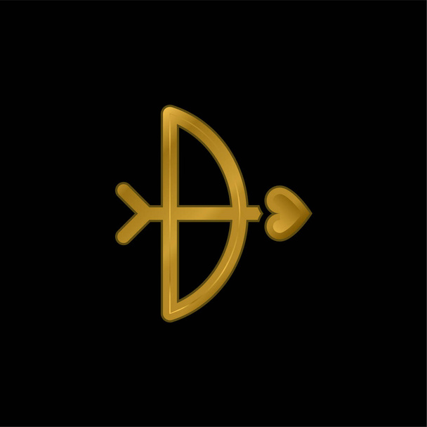 Arco y flecha chapado en oro icono metálico o logo vector - Vector, imagen