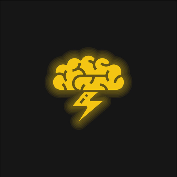 Brainstorm sárga izzó neon ikon - Vektor, kép