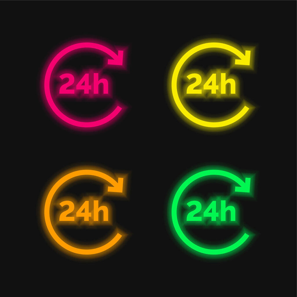 24時間4色の輝くネオンベクトルアイコン - ベクター画像