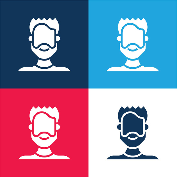 Bart blau und rot vier Farben minimales Symbol-Set - Vektor, Bild