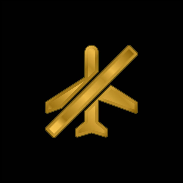 Airplane Mode gold plated metalic icon or logo vector - Vector, Image
