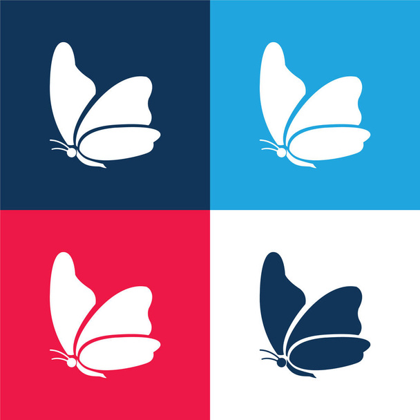 Big Wing Butterfly blue and red four color minimal icon set - Vector, Image