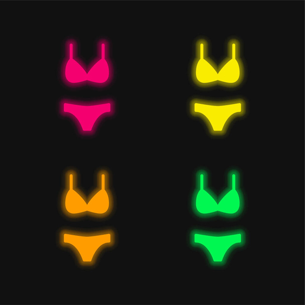 Bikini de cuatro colores brillante icono del vector de neón - Vector, Imagen