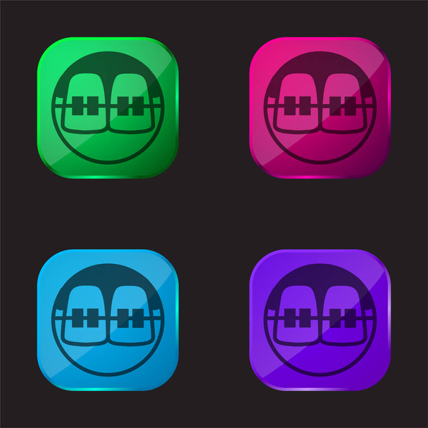 Κορδόνια τέσσερα εικονίδιο κουμπί γυαλί χρώμα - Διάνυσμα, εικόνα