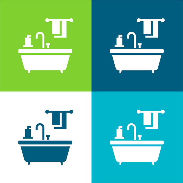 Bathtub Flat four color minimal icon set - Vector, Image