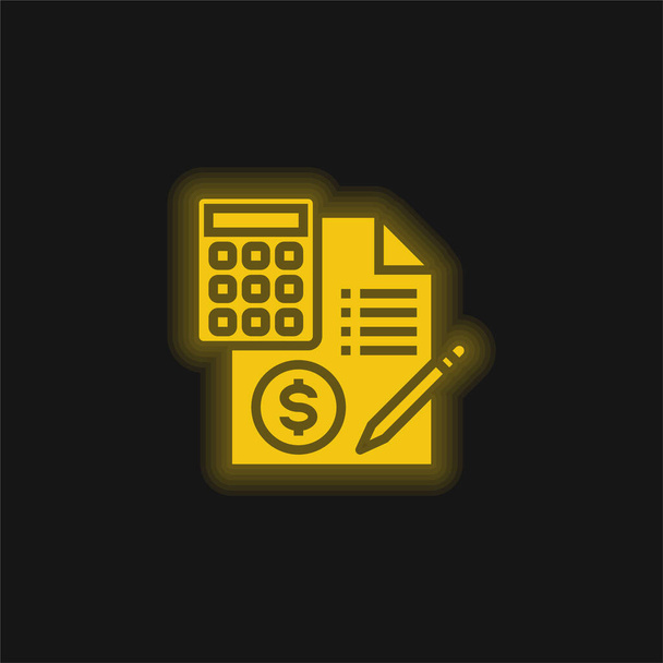 Boekhouding geel gloeiende neon pictogram - Vector, afbeelding