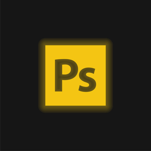 Adobe Photoshop yellow glowing neon icon - Vector, Image