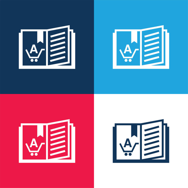 Livres bleu et rouge quatre couleurs minimum jeu d'icônes - Vecteur, image