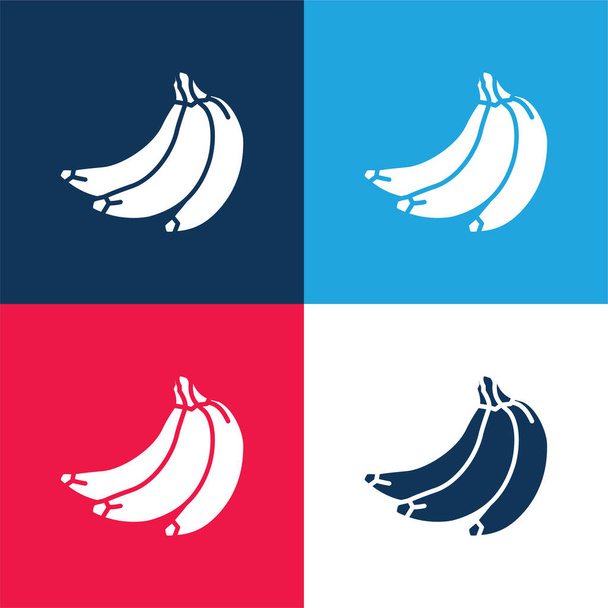 Бананы синий и красный четыре цвета минимальный набор значков - Вектор,изображение