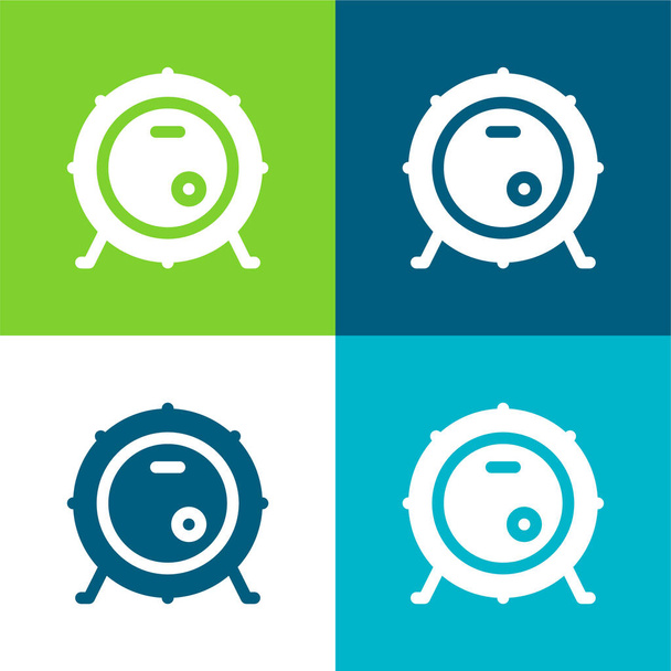 Bass Drum Lapos négy szín minimális ikon készlet - Vektor, kép
