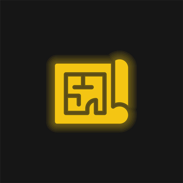 黄色の輝くネオンアイコンをブループリント - ベクター画像